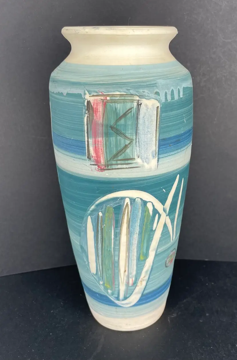 Vintage Bald Mountain Pottery Abstract Fish Vase 1997 9.5” Sarah Hettlinger