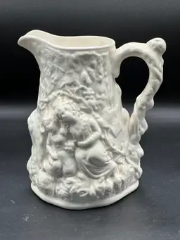 Old Staffordshire Antique Pitcher Pilgrim Gipsey - Parian Ware Nice Patina 1858