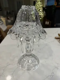 Vintage 24% Lead Crystal Fairy Lamp With Prisms And Beaded Chain Design. Made In Czech Republic.