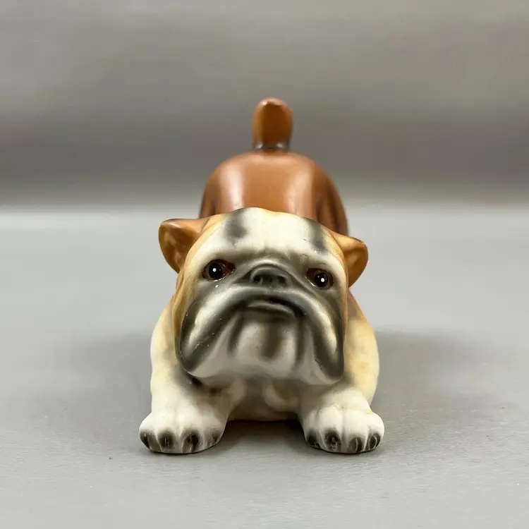 Vintage Red Bulldog Ceramic Figurine Playful Pose Sweet Face Ready To Play 3.25x3" Heavy Paperweight