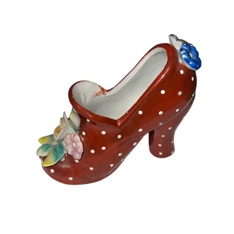 High Heel Polka Dot Shoe 👠 Made In Japan With Flowers