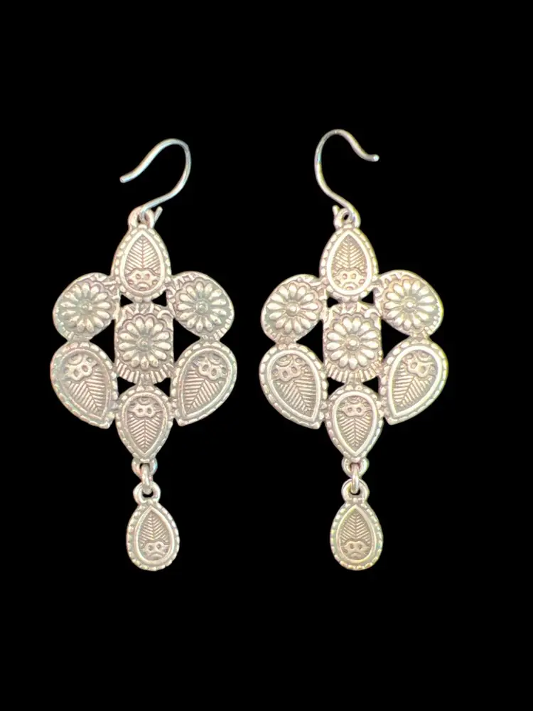 Vintage Lucky Brand Multicolor Boho Dangle Earrings Silver Tone #D6-3