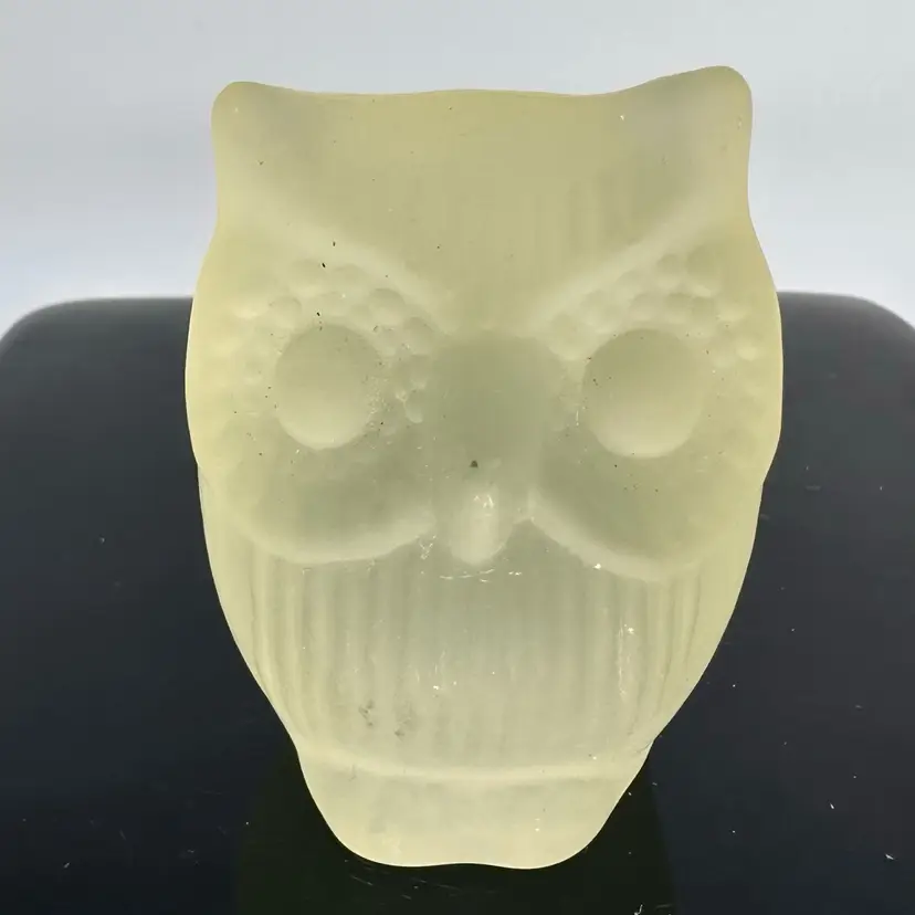 Frosted Glass Owl Paperweight Figurine