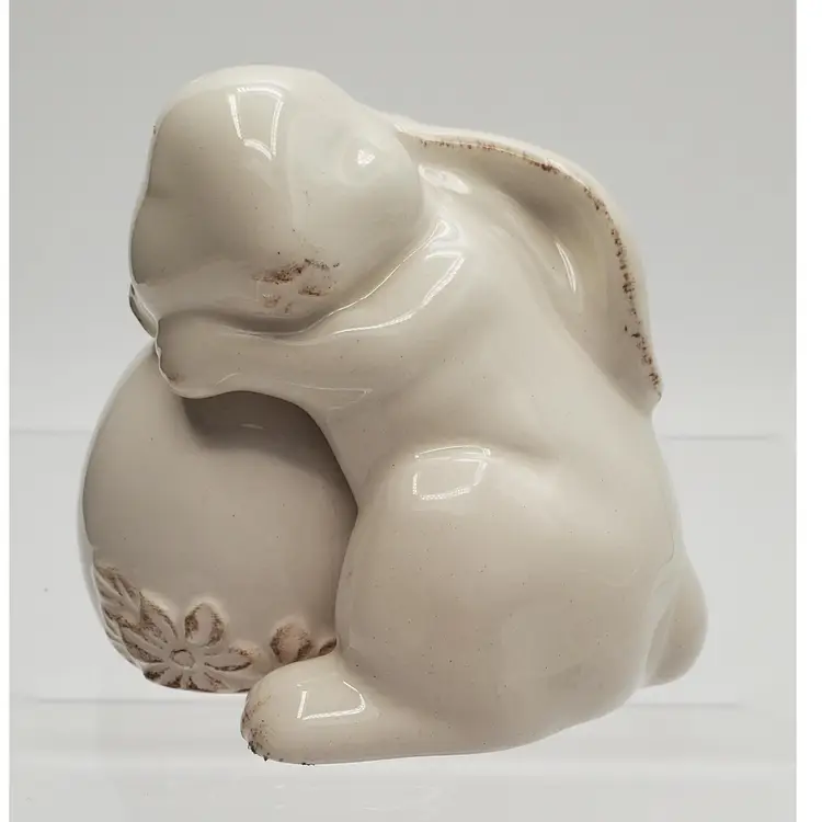 Vintage Ceramic Bunny Hugging Easter Egg Salt & Pepper Shakers