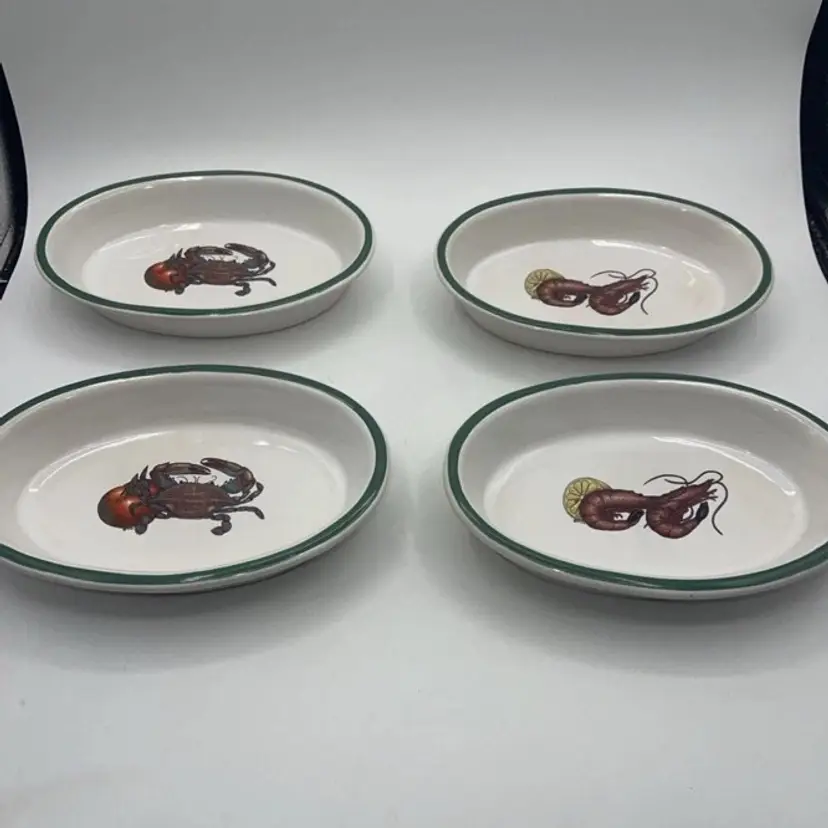 TREASURE CRAFT OVAL BAKER DISHES (4) SEAFOOD THEME DISHES SHRIMP & CRAB 8.5