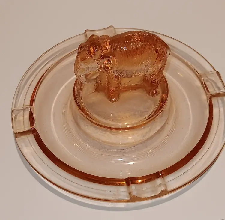 Pink Depression Glass Elephant Ashtray