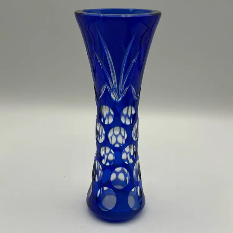 Czech Glass  Cobalt Cut to Clear Thin Vase AS IS