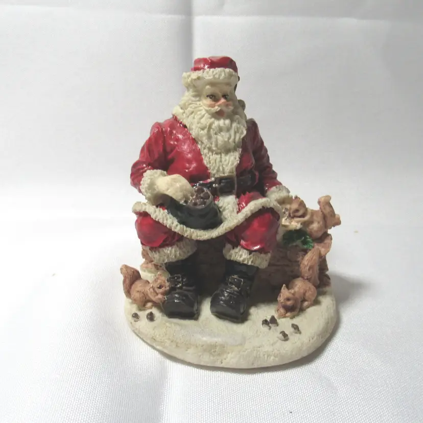 Vtg Resin Santa Figurine with Squirrels