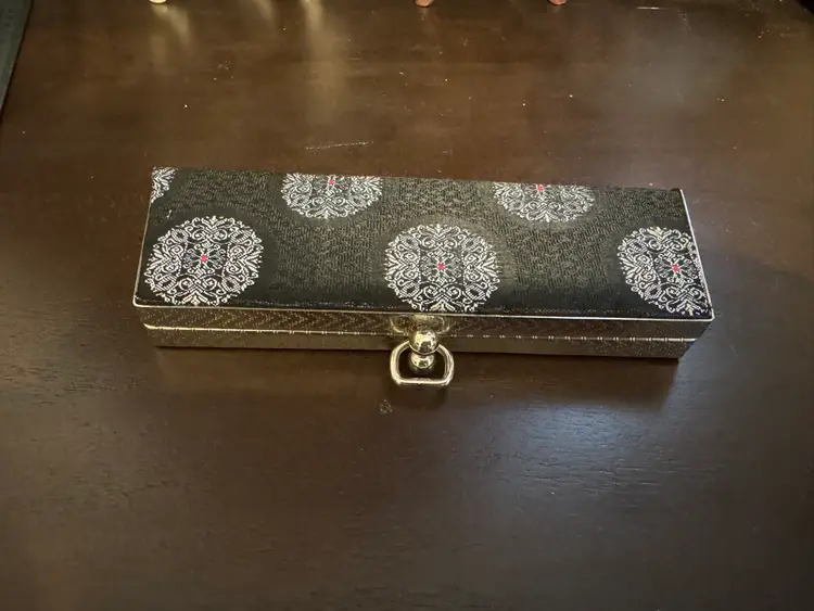 Vintage Eye Glass Snap Hard Case Fabric With Silver Metal