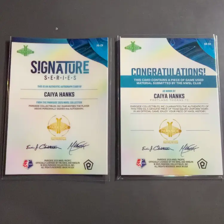Caiya Hanks 2025 Parkside Pacific Patch And Auto Cards - Portland Thorns - Women’s Soccer