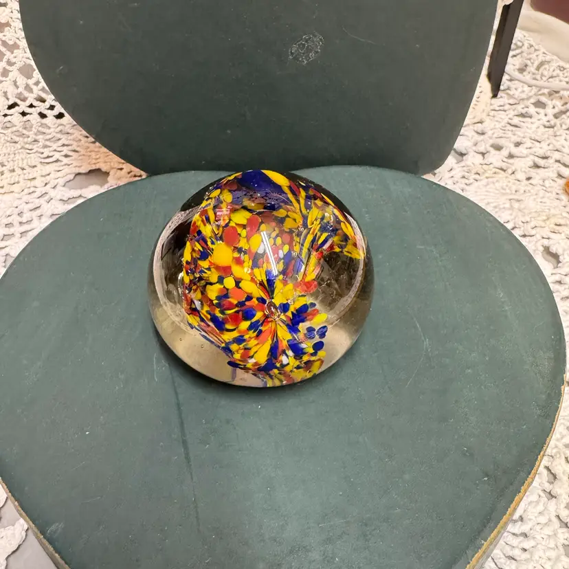 Unmarked Glass Confetti Paperweight