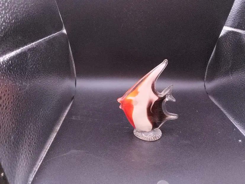 Handblown Art Glass Angel Fish Figurine Clear Red White Purple 5” Tall