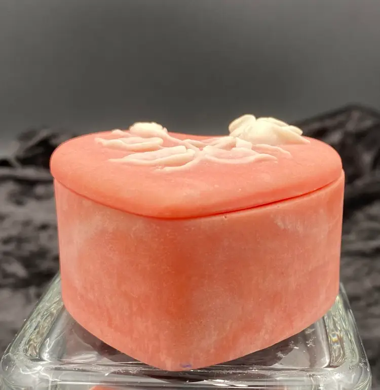 Vintage Design Gifts Int. Heart Trinket Box, Pink w/Embossed Cream Roses, Soapstone