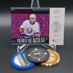 Samuel Bolduc Rookie Lot 2023-24 Upper Deck Credentials Hockey Horizontal Debut Ticket Access Pink Parallel Numbered 23/25 and Horizontal Debut Ticket Access Ice Blue Parallel Numbered 401/599 Card #159 - New York Islanders