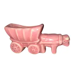 Vintage Pink Ceramic Donkey And Cart Small Planter