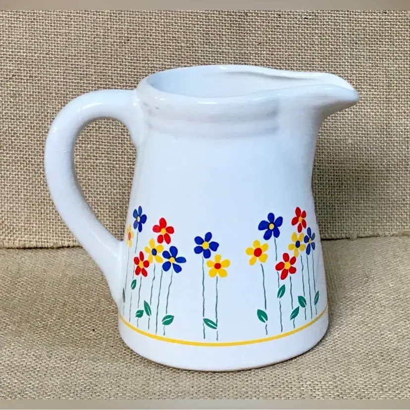 Vintage Colorful Daisy Creamer Mini Pitcher Whimsical Cheery Twee Wild Daisies