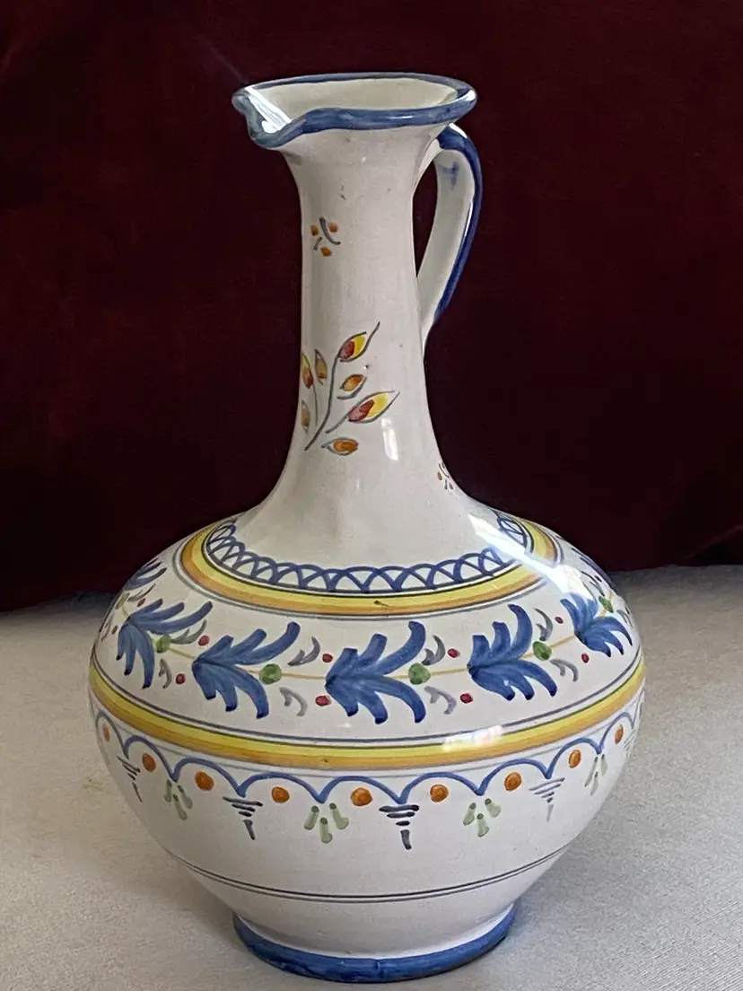 Talavera Ceramic Pitcher, Artist Signed, Made in Spain, 10.25" Tall