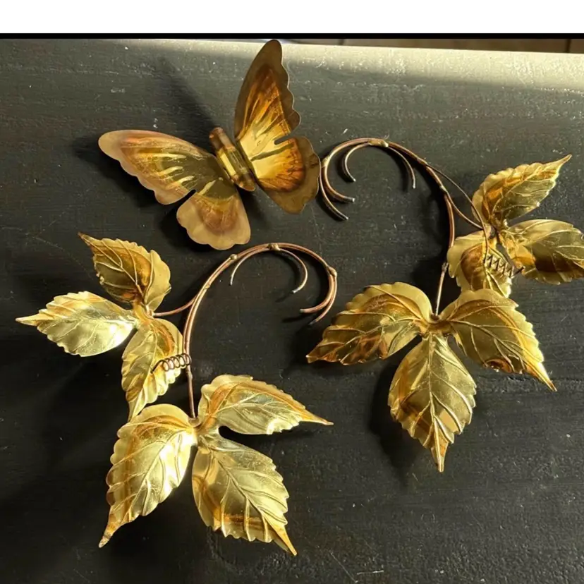 Vintage HOME INTERIORS TRI TONE METAL LEAF AND BUTTERFLY WALL DECOR