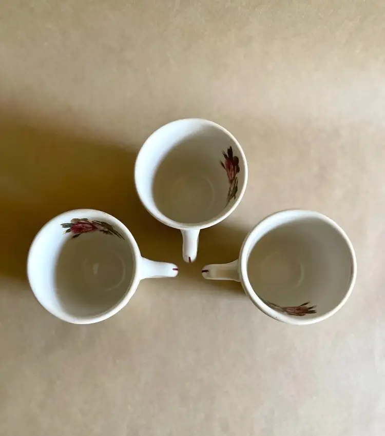 Shabby Chic Syracuse  Econo Rim Embossed Floral Rose Restaurant Ware Coffee Tea Cup Made USA - Lot of 3 Cups