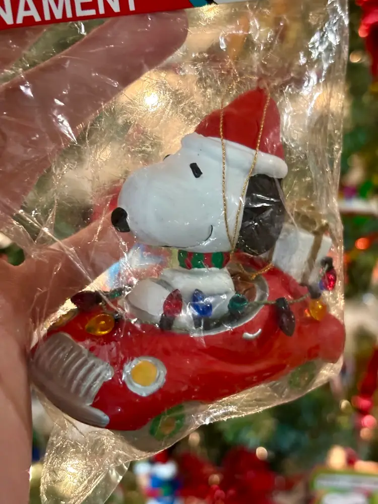Snoopy In Sports Car Christmas Ornament