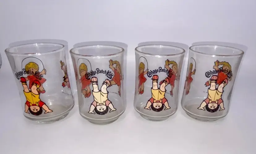 Vintage 1984 Cabbage Patch Kids 4 Pc. Juice Glass Set 6 oz. Baby Doll