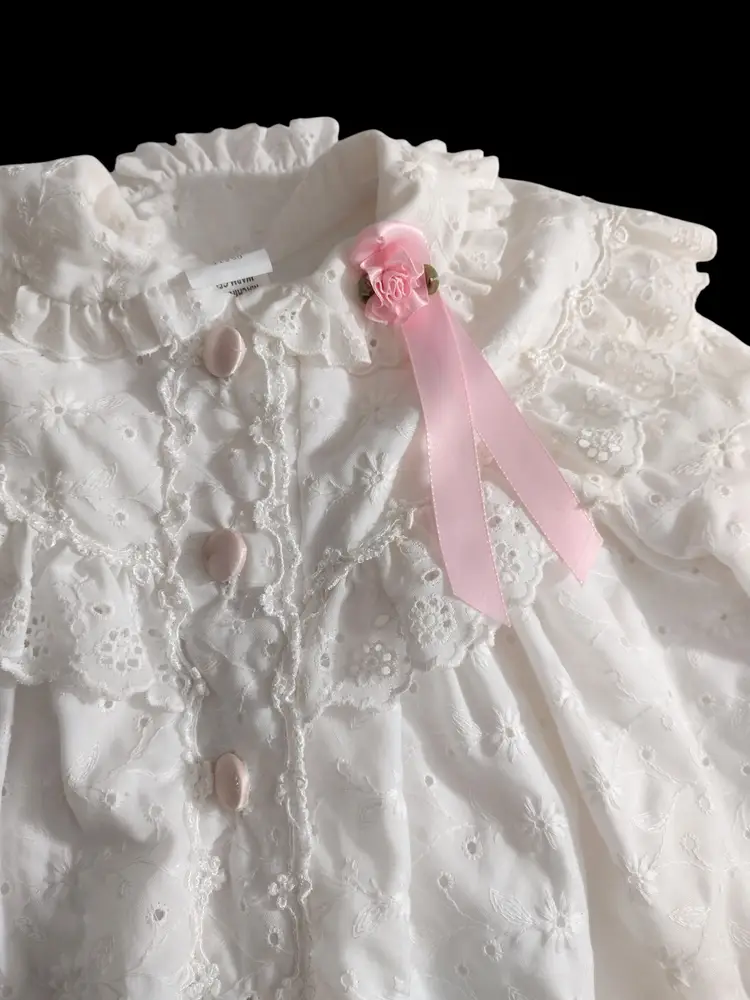 Vintage Eyelet Lace Infant Button Up Dress 12mo White Cottage Embroidered Floral