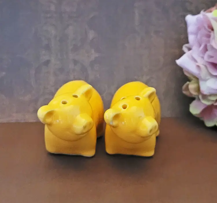Vintage Yellow Orange Pig Salt and Pepper Shakers