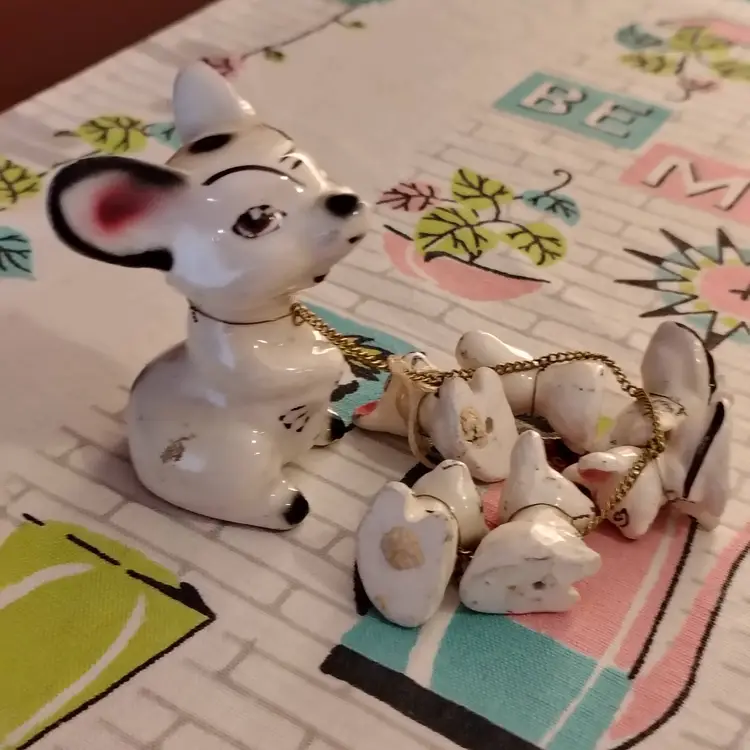 Vintage Mice Figurine Family - Six Babies! | Cute Chained Mouse Family | "Proud Mother" Mama & 6 Tiny Babes | 1960s G. N. Co. Made in Japan