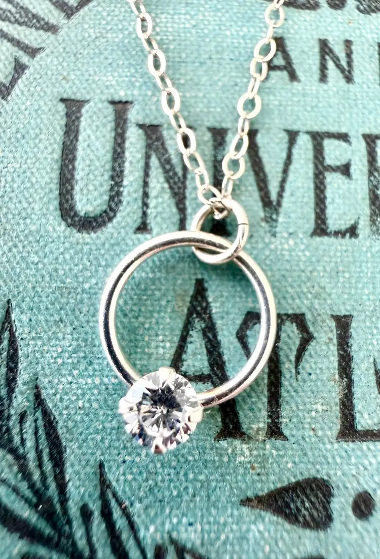 CZ SS Circle Pendant Necklace