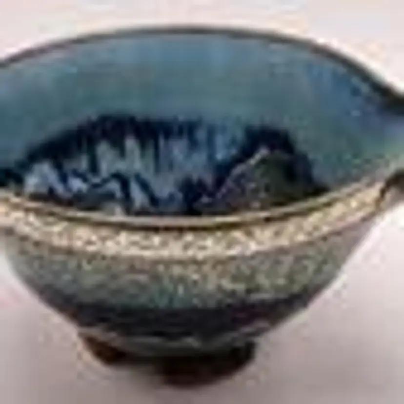 Handmade Signed Bill Meadows West VA Blue & Green Drip Glaze Footed Mixing Bowl