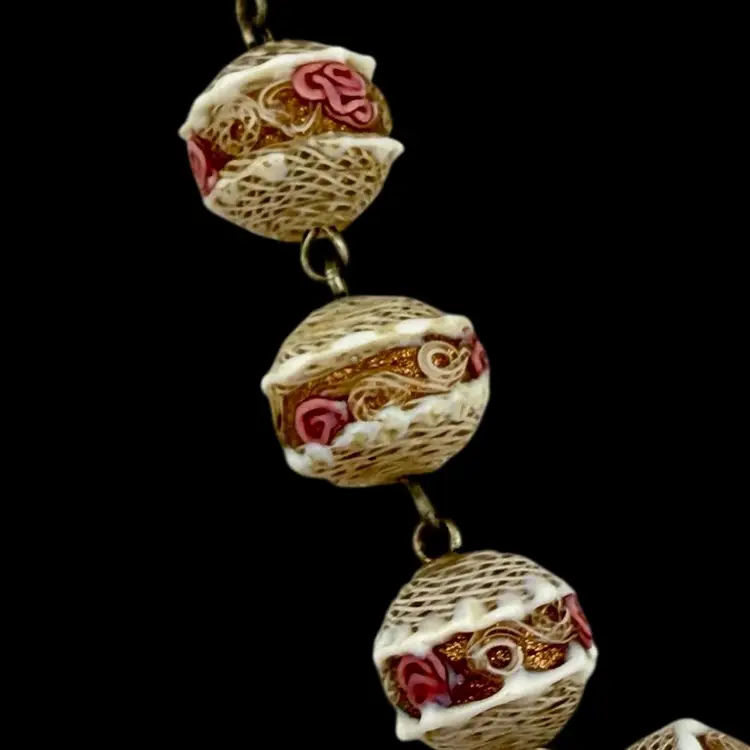 Wedding Cake "Fiorato" Bead Full Set Necklace Earrings Bracelet Italy