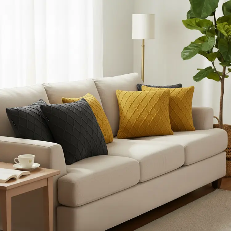 SOGA 6PC Sunshine Yellow Diamond Knit & Charcoal Grey Cable Knit Pillow Covers 45cm