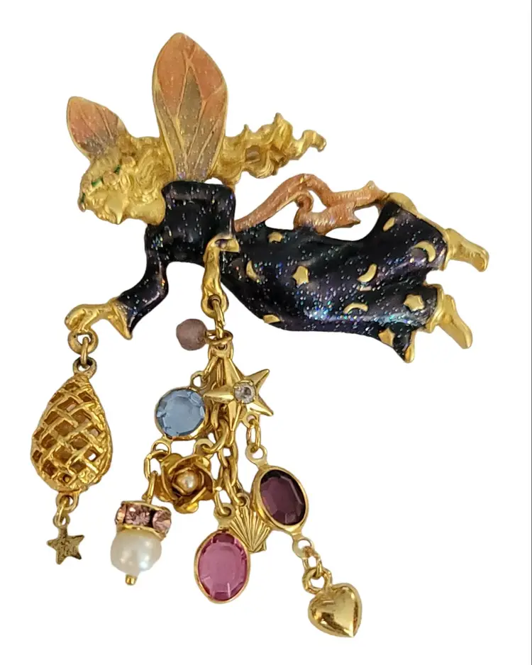 Kirks Folly Gold Tone Twinkle The Tooth Fairy Dangle Charm Brooch, Signed K36