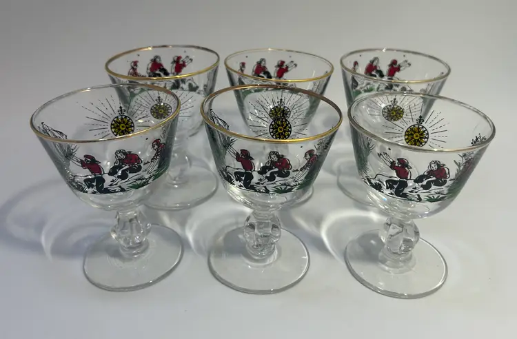 Vintage Set of 6 Liquor Cocktail Glasses 'Treasure Island' by Libbey Glass Company