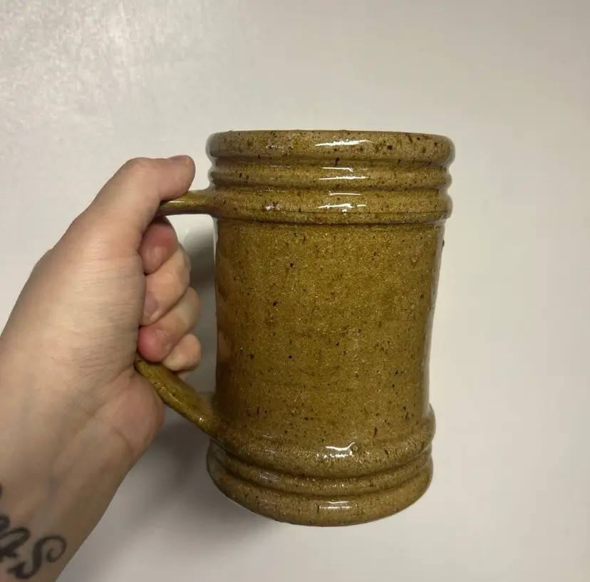 Large Thick Heavy Handmade Pottery Mug In Brown Signed GK