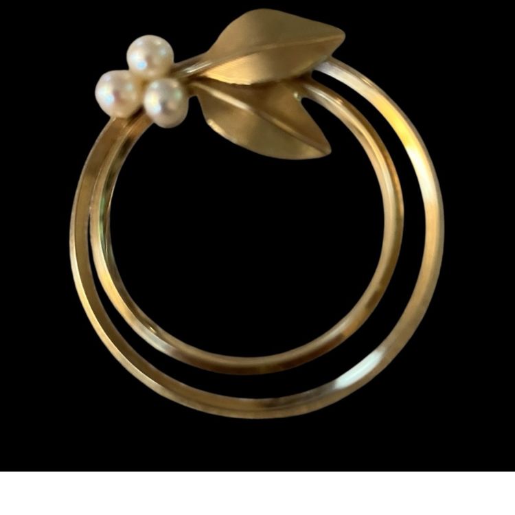 Krementz Vintage Double Circle Brooch With Pearl Accents