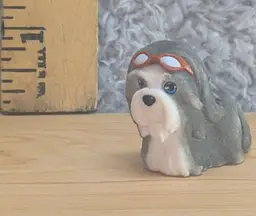 Flocked Dog Figurine with Goggles Mini Toy Gray White Fast Food Promo