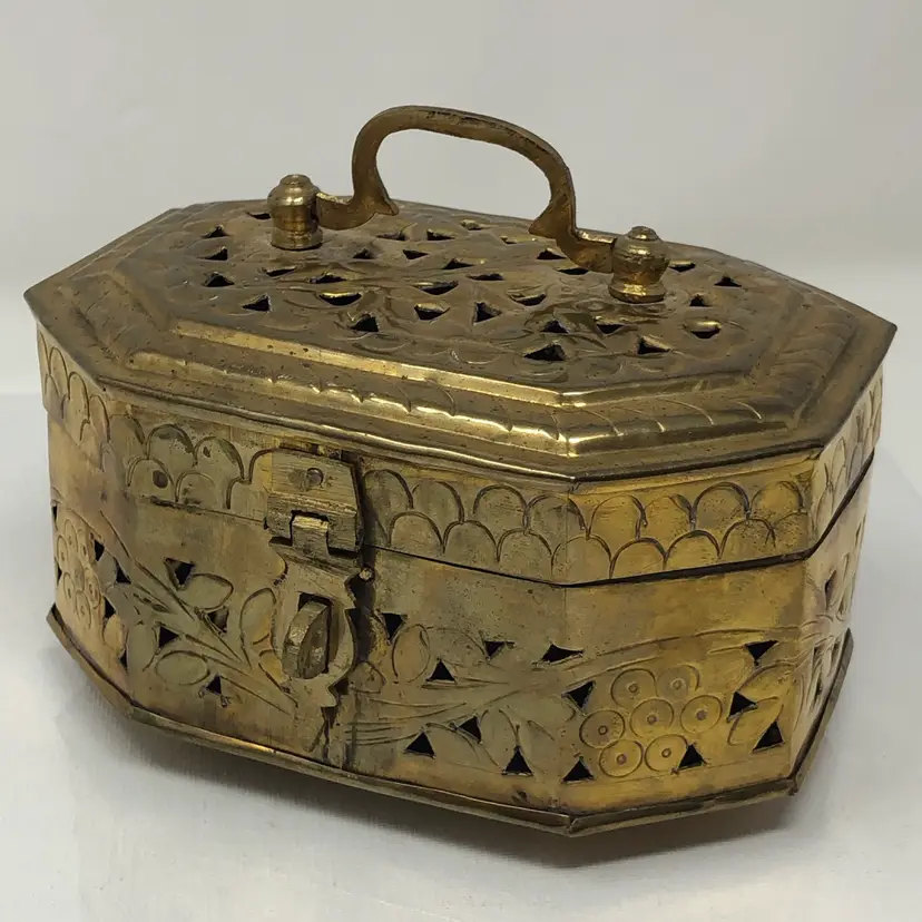 Brass Box with Hinged Lid and Handle Made in India