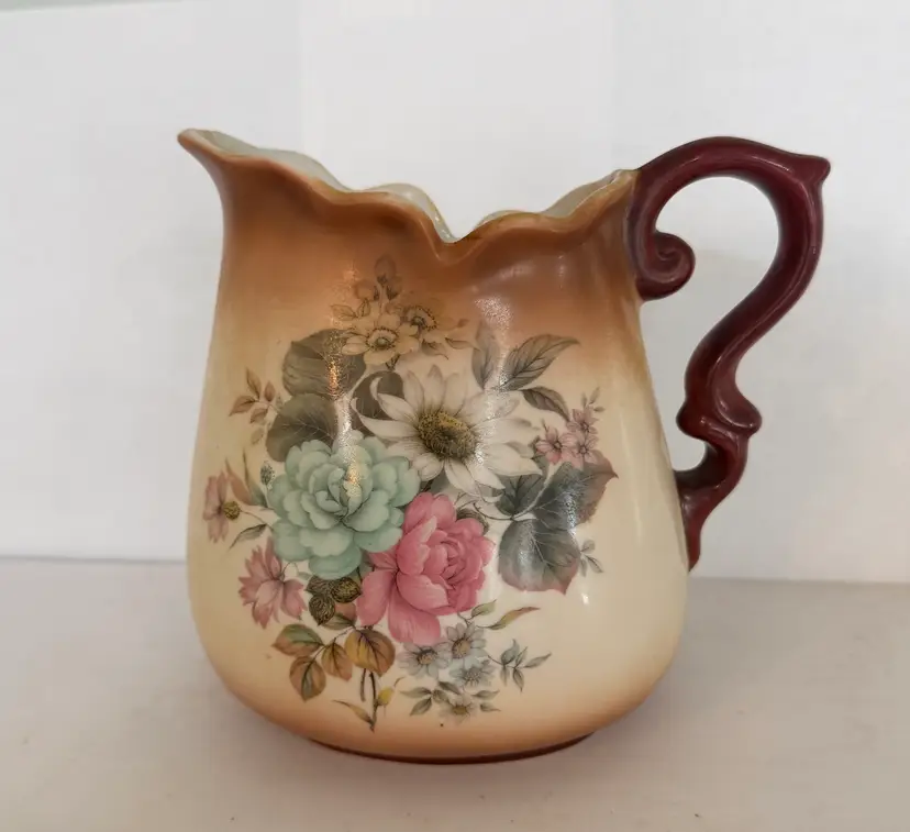 Vintage Victorian Revival Floral Pitcher - Staffordshire Inspired Cottagecore Decor