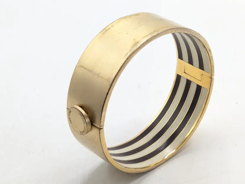 Henri Bendel Brushed Gold Tone Hinged Bangle Bracelet READ