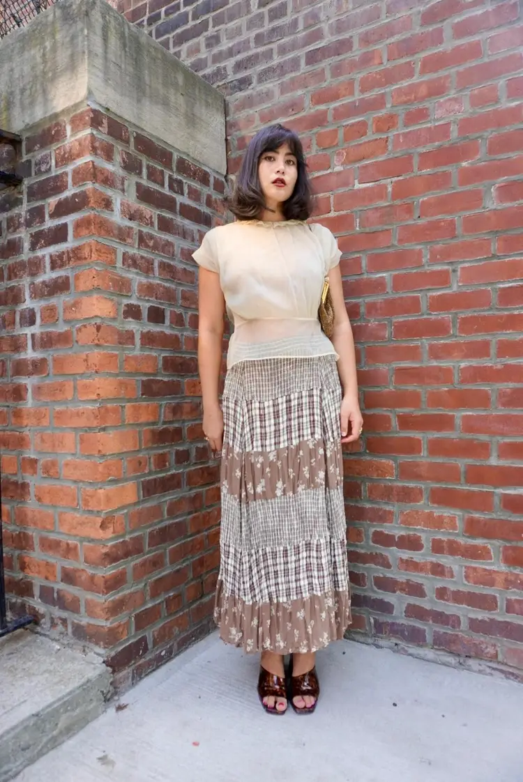 90's Patchwork Crinkle Skirt, M