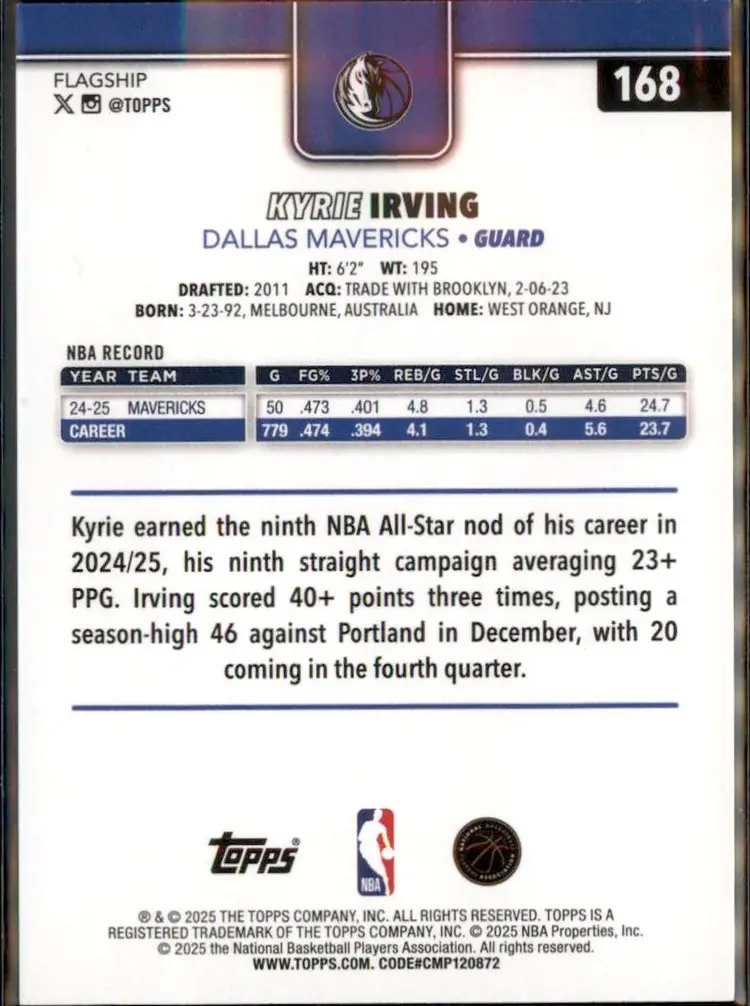 2025-26 Topps #168 Kyrie Irving - (135) - Dallas Mavericks