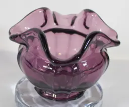 VTG Fenton Dark Amethyst Purple Rose Bowl Ruffled Edge 3.5"