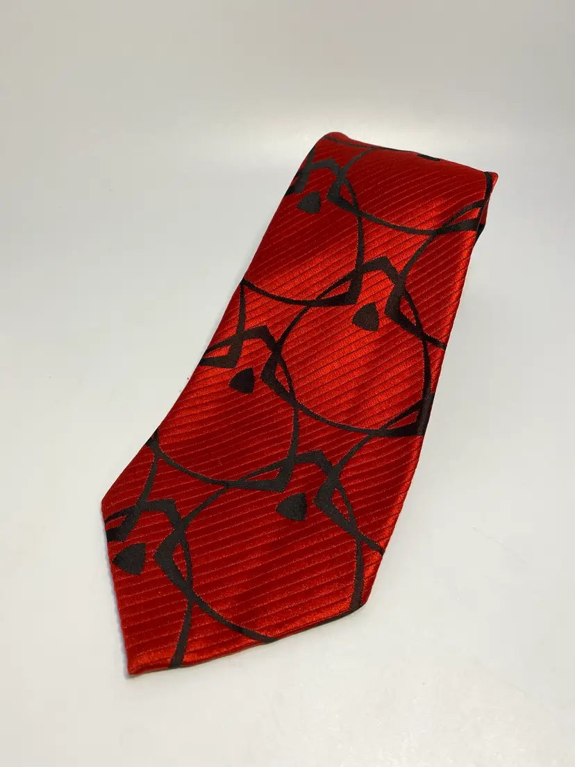 Vintage Francois de La Sorbonne Red with Black Design Dacron Polyester Wide Tie 56.50" x 4.50"