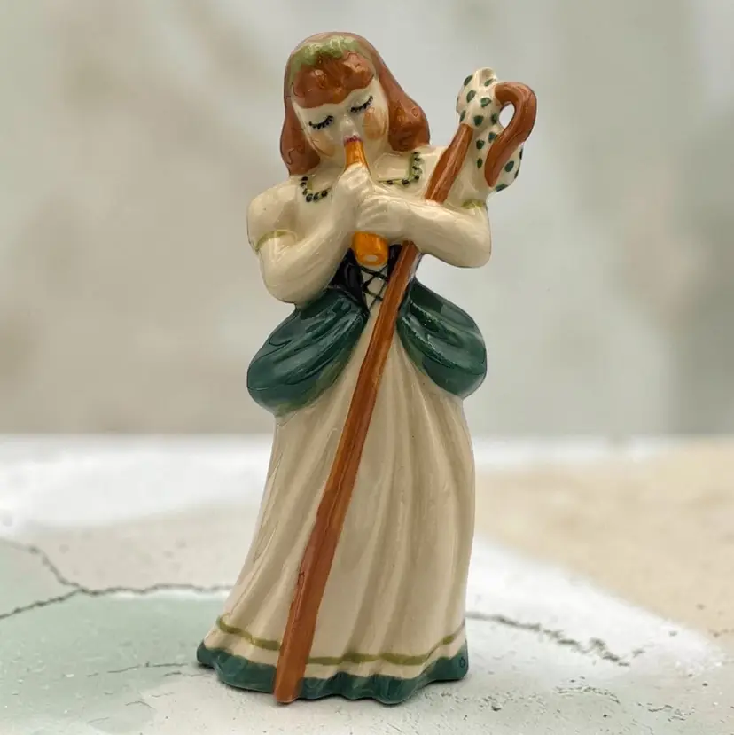 Vtg Ceramic Arts Studio Little Bo Peep Nursery Rhyme Green Dress Girl Figurine