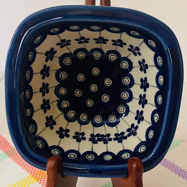 Vintage Polish Pottery Blue Handmade Pottery Small Dish