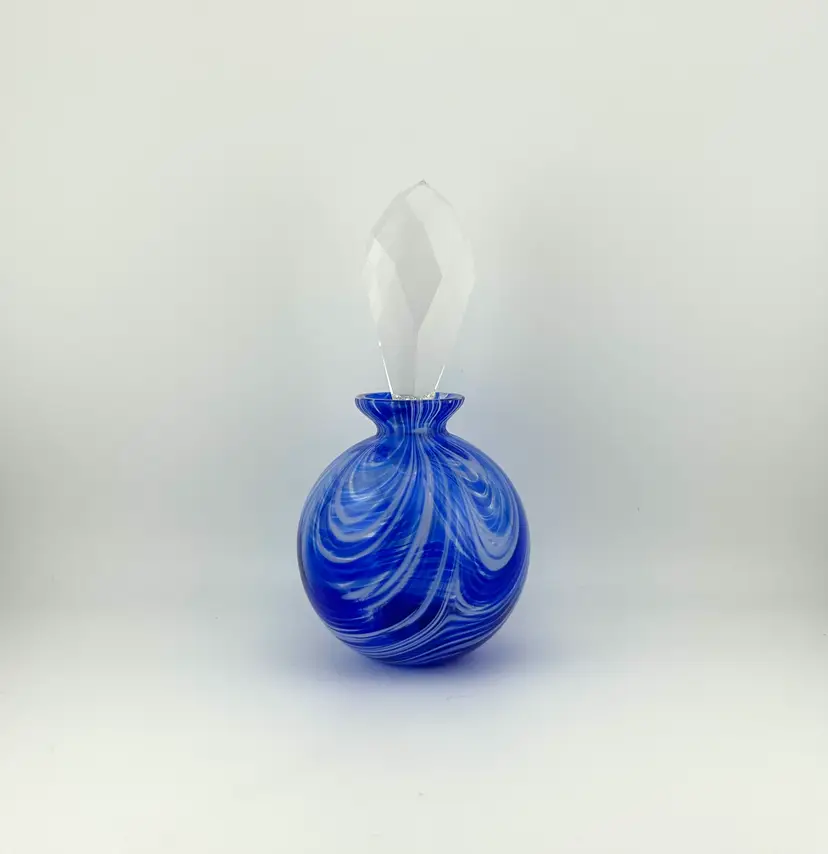Blue MAG Parfums Glass Bottle With Stopper 3”x 6.25”