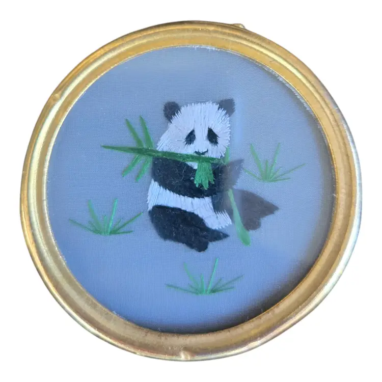 Panda Embroidered on Silk