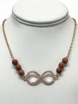 Vintage rhinestone infinity sign sandstone semi precious bead necklace