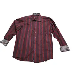 Luchiano Visconti Men’s Xl Red Ombre Stripe Paisley Flip Cuff Long Sleeve